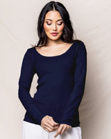 Navy Long Sleeve Pointelle Top