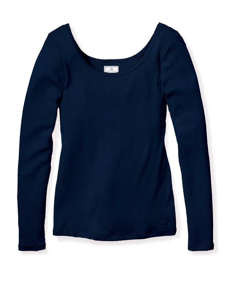 Navy Long Sleeve Pointelle Top