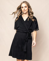 Luxe Pima Cotton Black Robe with Lace