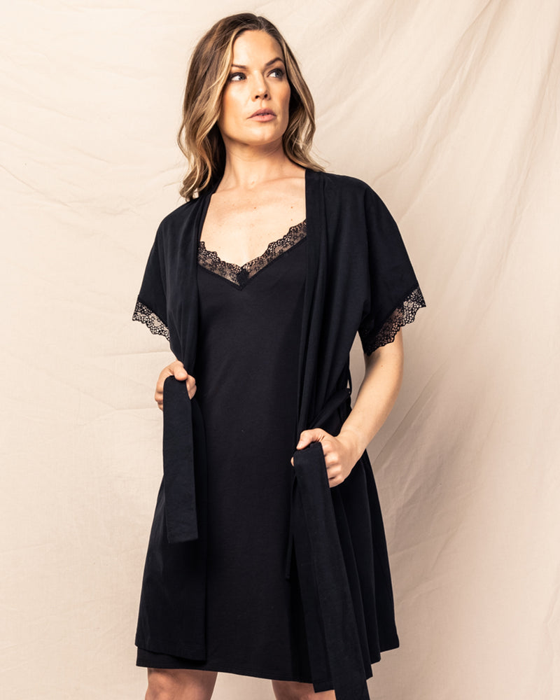 Women's Pima Nightgown with Lace in Black