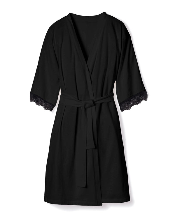 Luxe Pima Cotton Black Robe with Lace