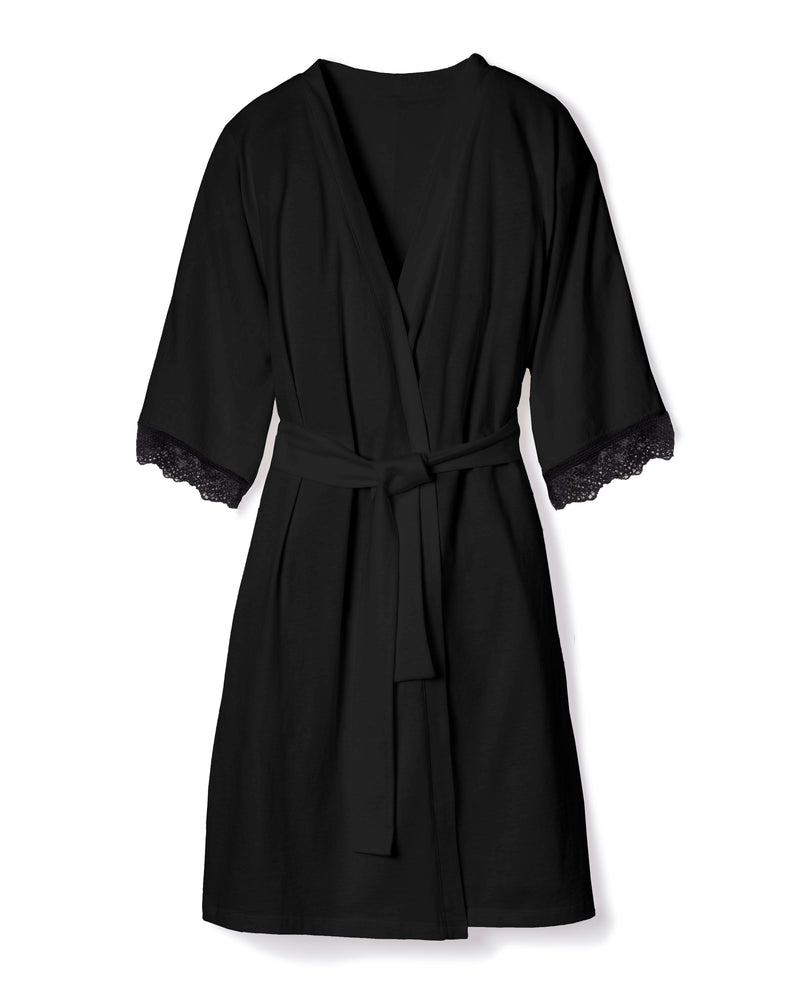 Women's Pima Robe with Lace in Black