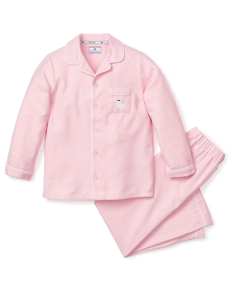 Halloween Limited Edition - Pink Flannel Pajama Set with Ghost Embroidery
