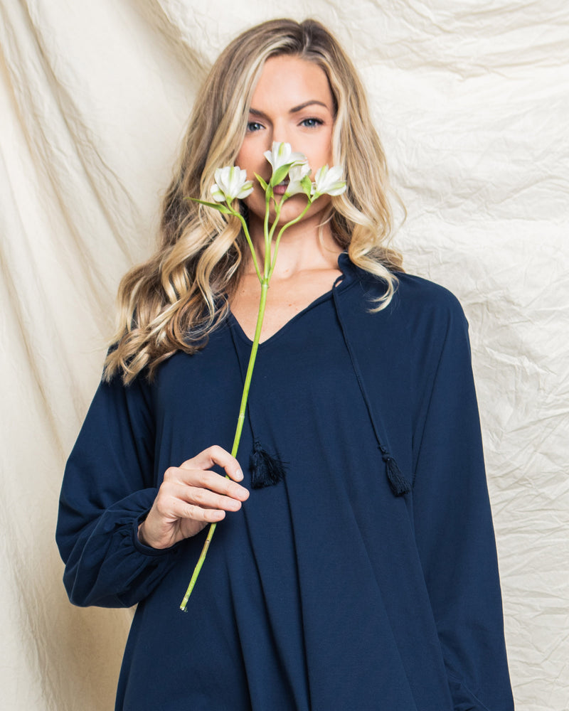 Women's Luxe Pima Cotton Navy Garbo Nightgown | Petite Plume