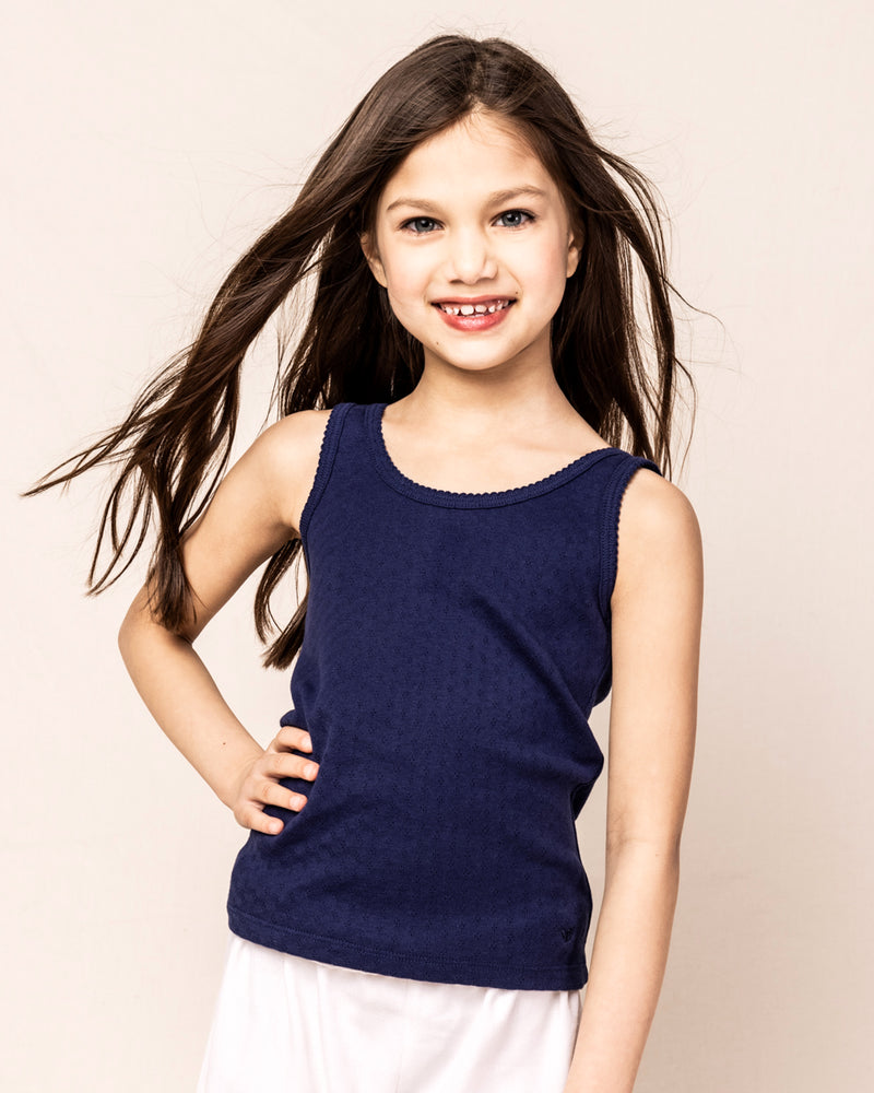 Girl's Pointelle Tank Top in Navy