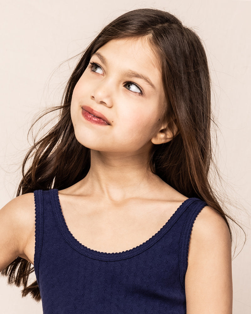 Girl's Navy Pointelle Tank Top