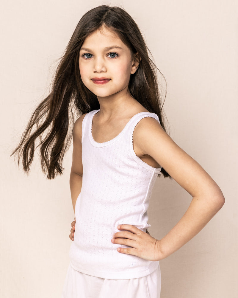 Girl's White Pointelle Tank Top