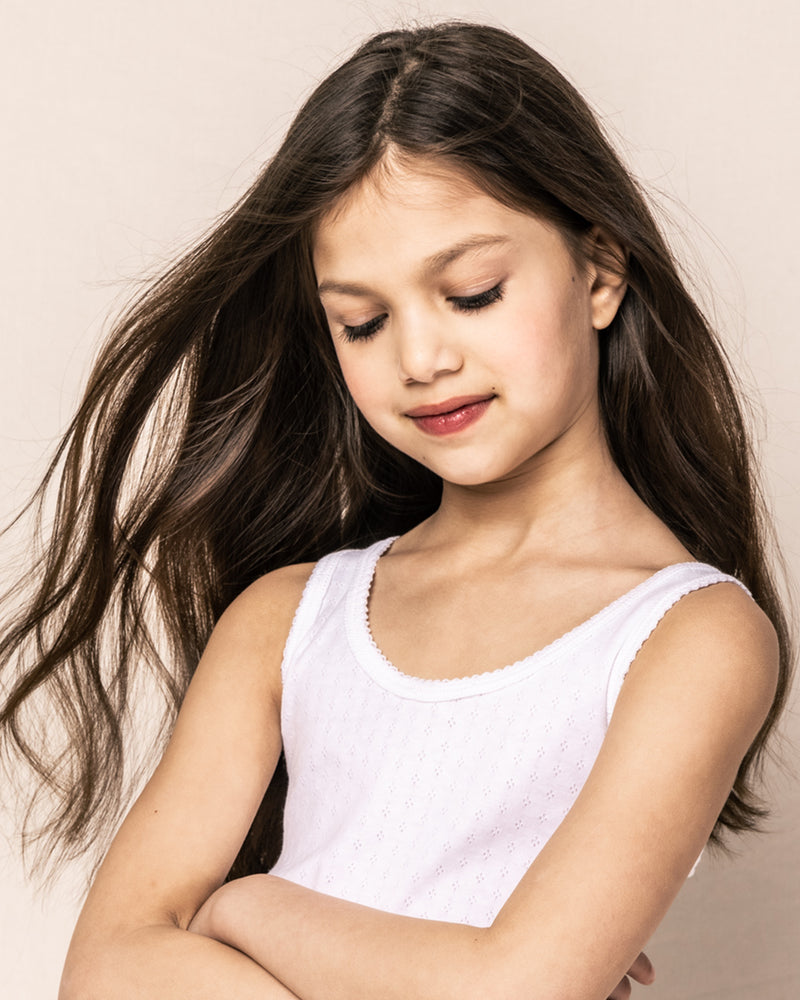 Girl's White Pointelle Tank Top