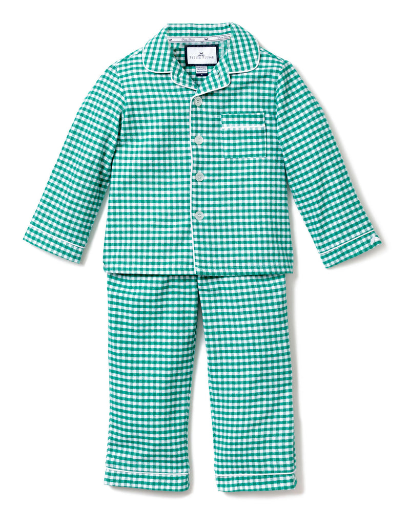 Kid s Flannel Pajama Set in Green Gingham