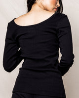 Women's Long Sleeve Pointelle Top in Black