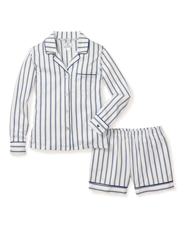 Luxe Pima Cotton Navy Stripe Long Sleeve Short Set