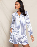 Luxe Pima Cotton Navy Stripe Long Sleeve Short Set