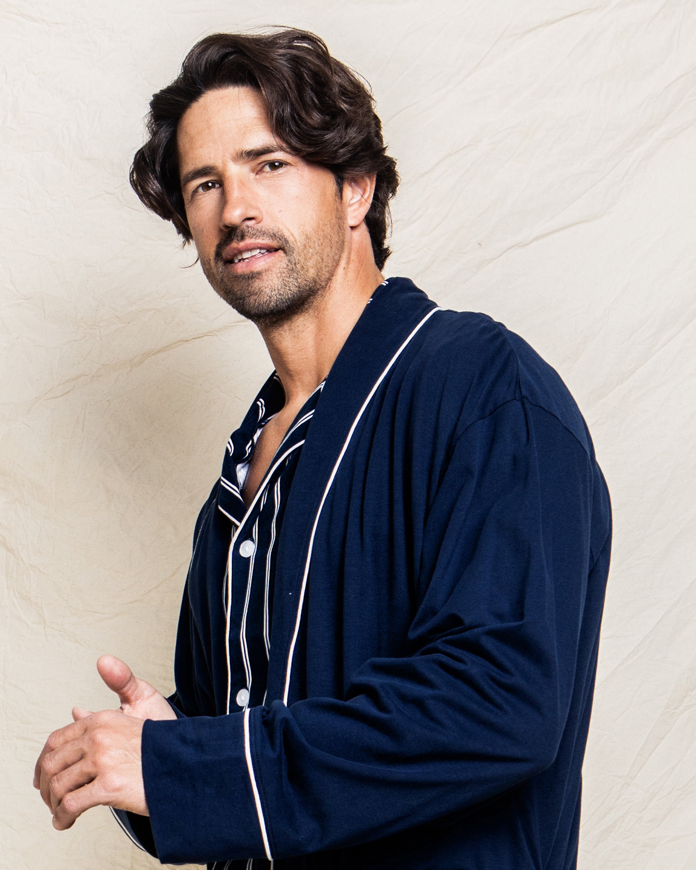 Men's Luxe Pima Cotton Navy Robe Petite Plume