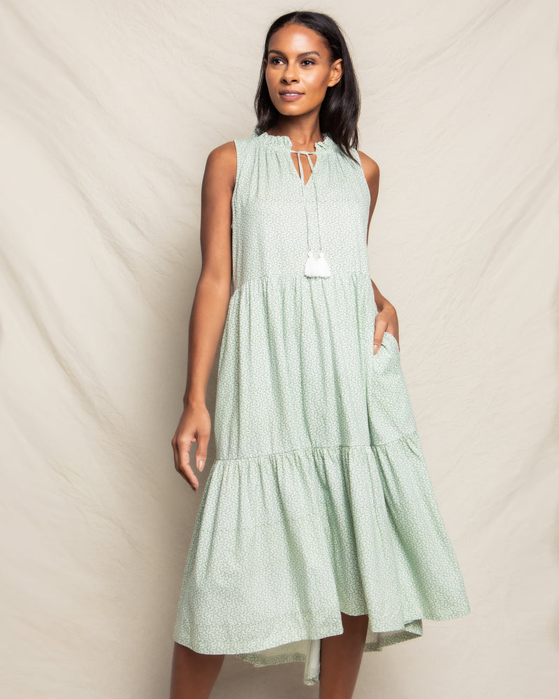 Women s Pima Tiered Lounge Dress in Juniper Leaves