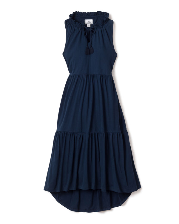 Luxe Pima Cotton Navy Tiered Lounge Dress