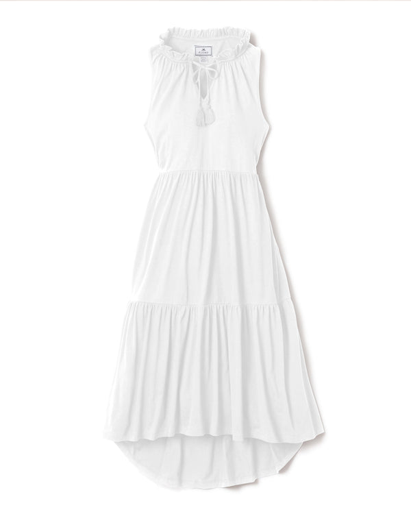 Luxe Pima Cotton White Tiered Lounge Dress