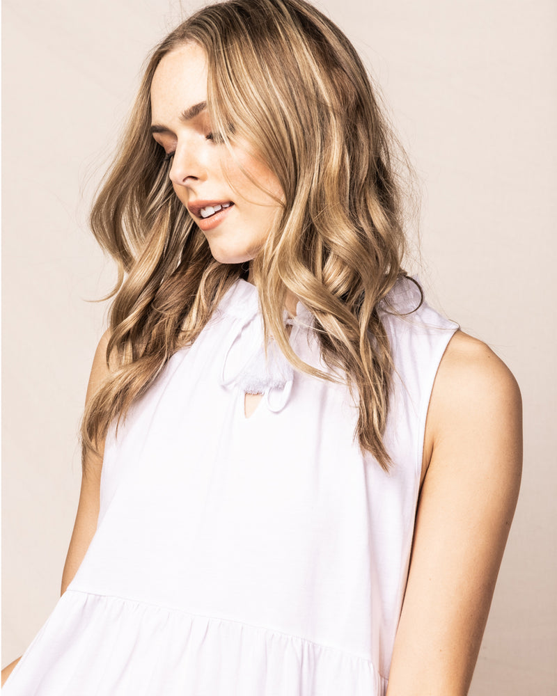 Luxe Pima Cotton White Tiered Lounge Dress