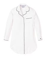 Luxe Pima Cotton White Nightshirt with Black Piping