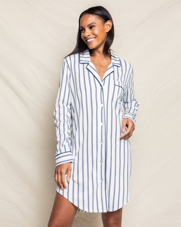 Luxe Pima Cotton Navy Stripe Nightshirt