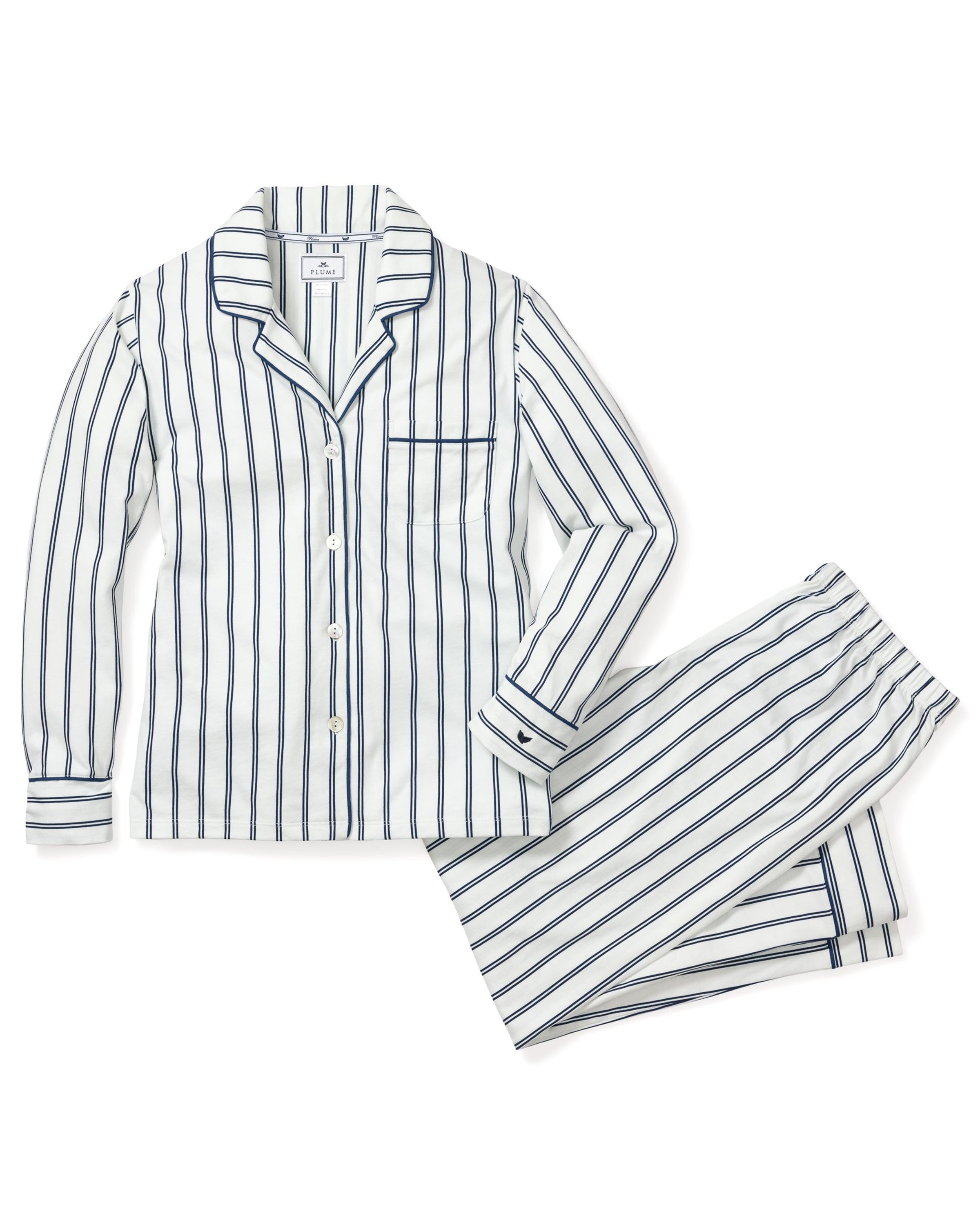 Women's Pima Pajama Set in Navy Stripe