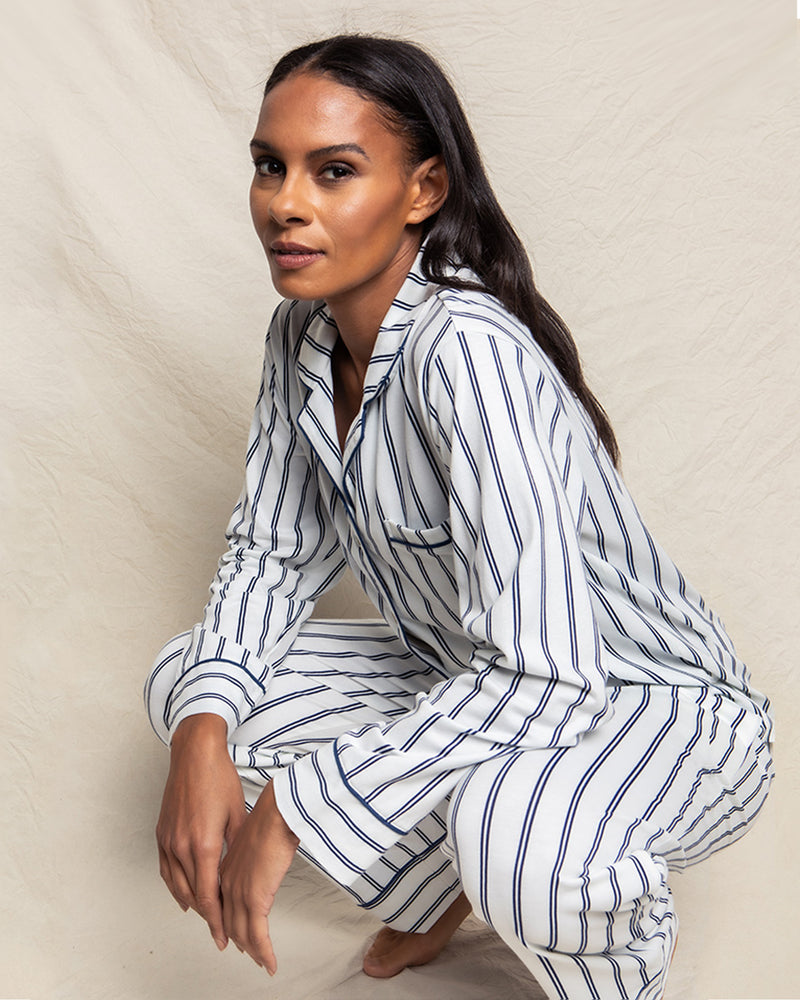 Lisingtool Pajamas for Women Set Womens Comfortable Stripe Gradient Pure  Color Imitation Cotton Pajamas Women's Casual Loose Long Sleeved Trousers  Suit Pajama Pants Blue 