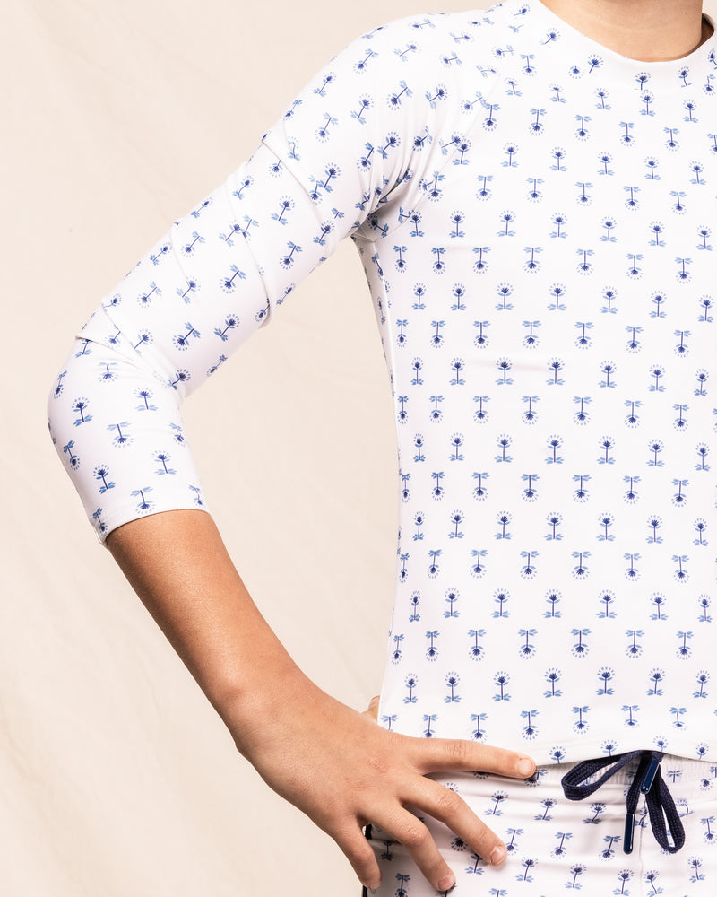 minnow x petite plume unisex botanical block print rashguard