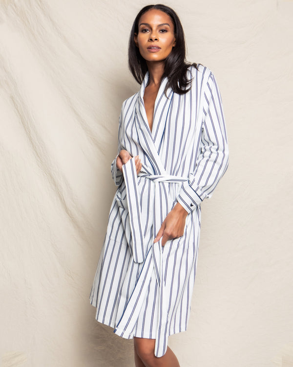 Women's Navy Stripe Luxe Pima Cotton Robe