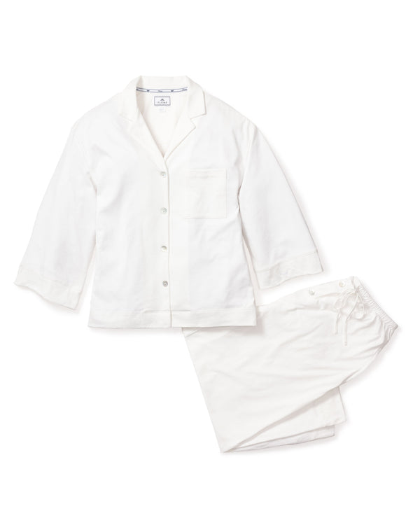 The Olivia Wide Leg Pima Pajama Set in White