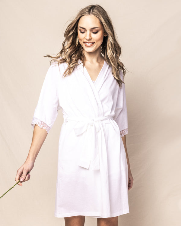 Luxe Pima Cotton White Robe with Lace