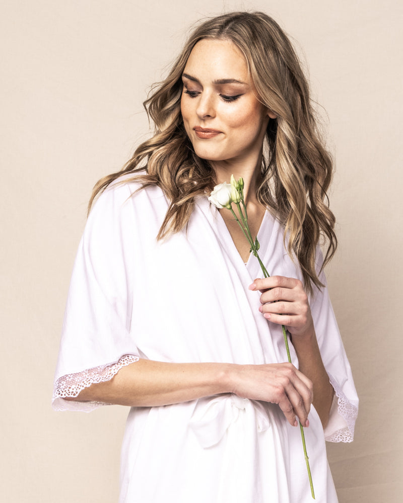Luxe Pima Cotton White Robe with Lace