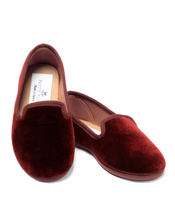 Kid's Hamptons Loafer in Bordeaux Velvet