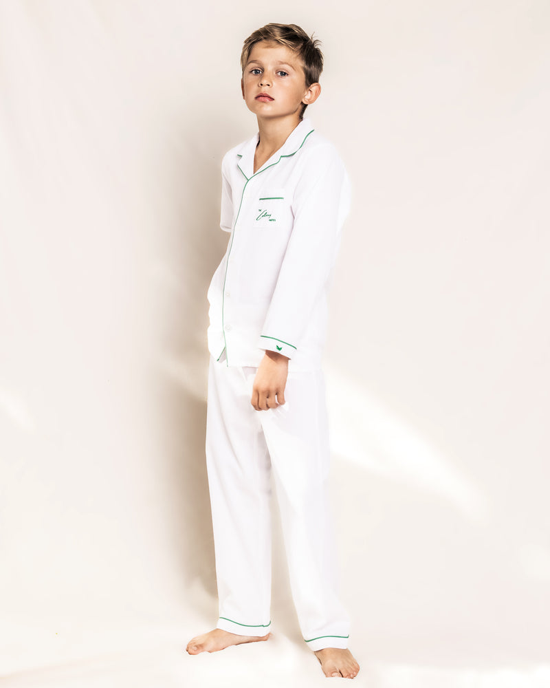Colony Hotel x Petite Plume Children's White with Green Piping Pajama Set