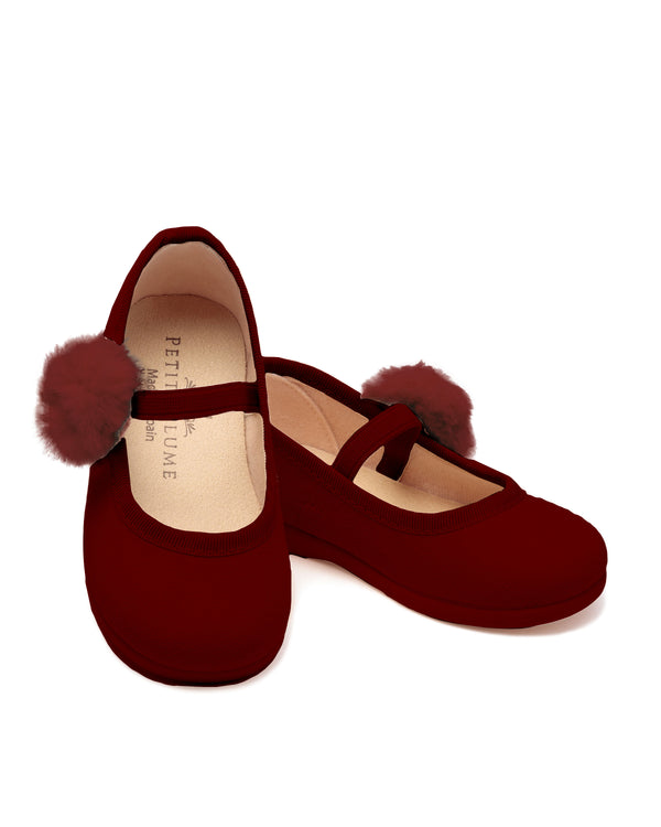 Kid's Delphine Slipper in Bordeaux Suede with a Festive Pom