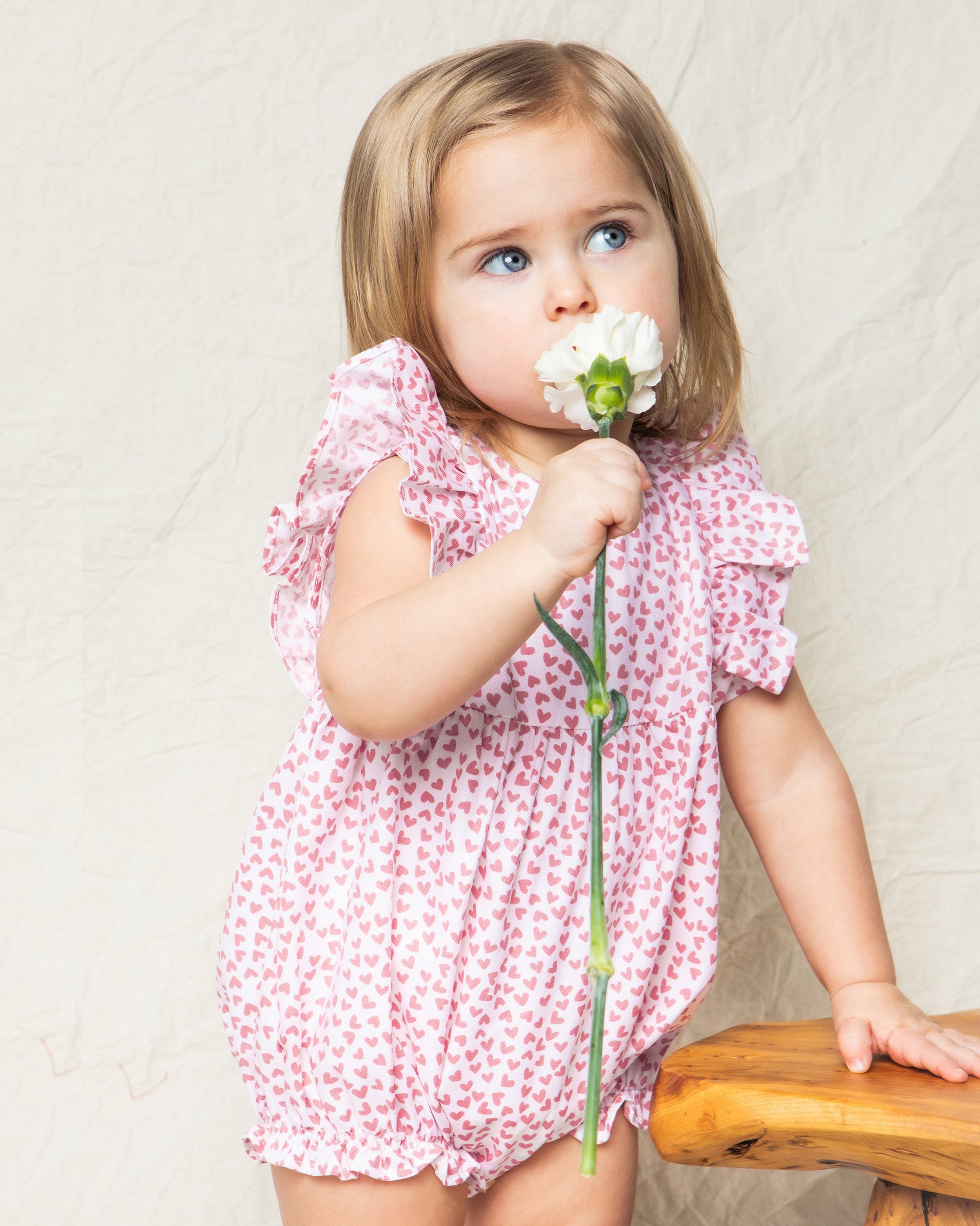 Baby's Twill Ruffled Romper in Sweethearts – Petite Plume