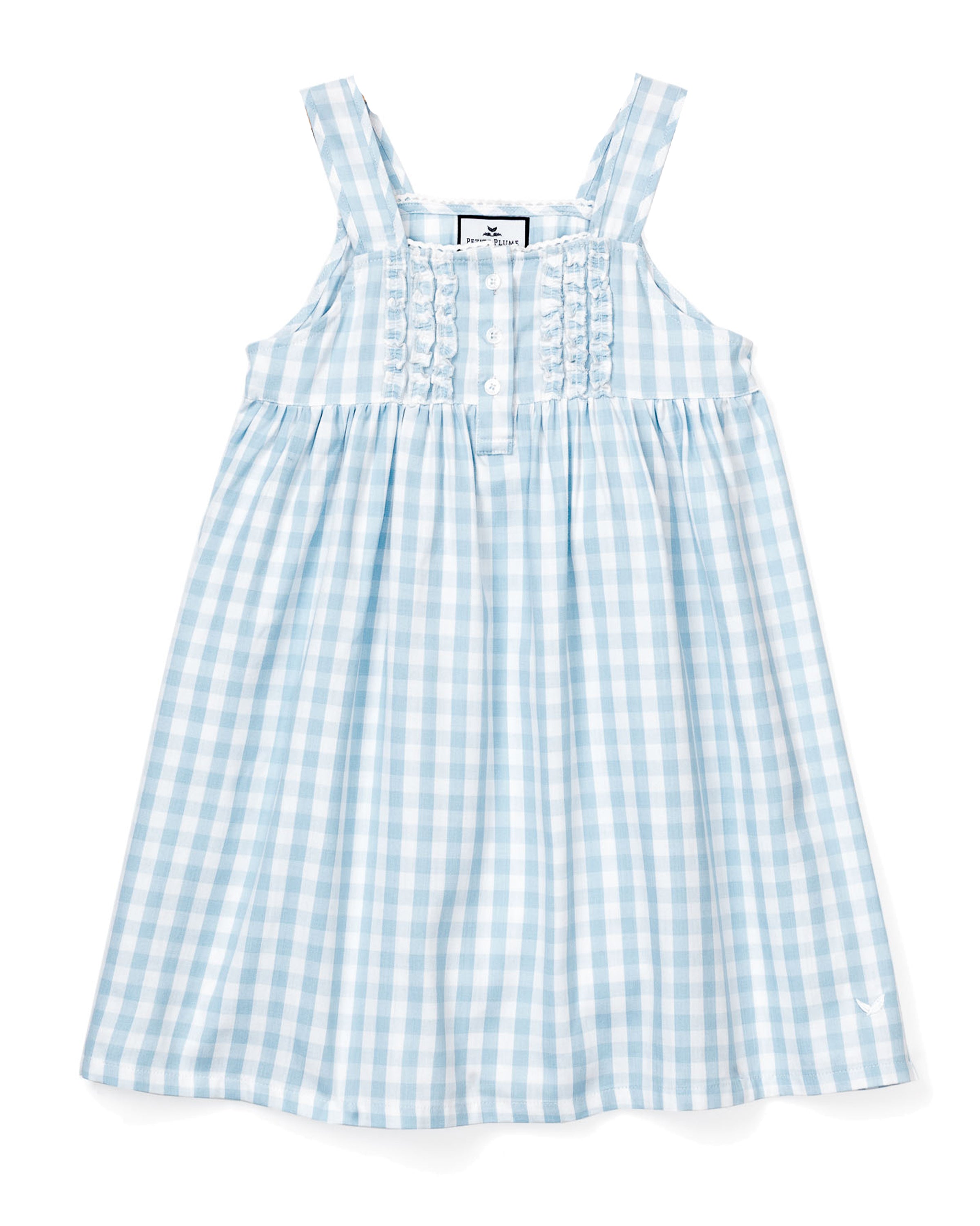 Girl's Twill Charlotte Nightgown in Light Blue Gingham