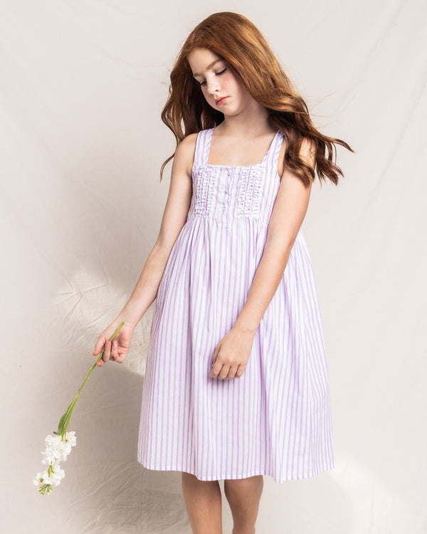 Children's Lavender French Ticking Charlotte Nightgown