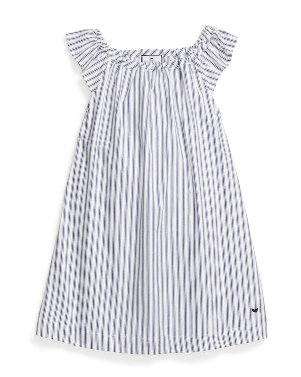 Girl's Twill Isabelle Nightgown in Navy French Ticking