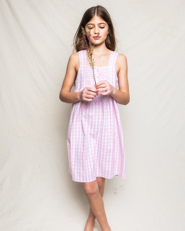 Girl's Twill Charlotte Nightgown in Pink Gingham