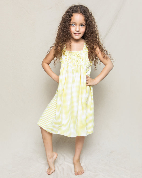 Girl's Twill Charlotte Nightgown in Yellow Gingham