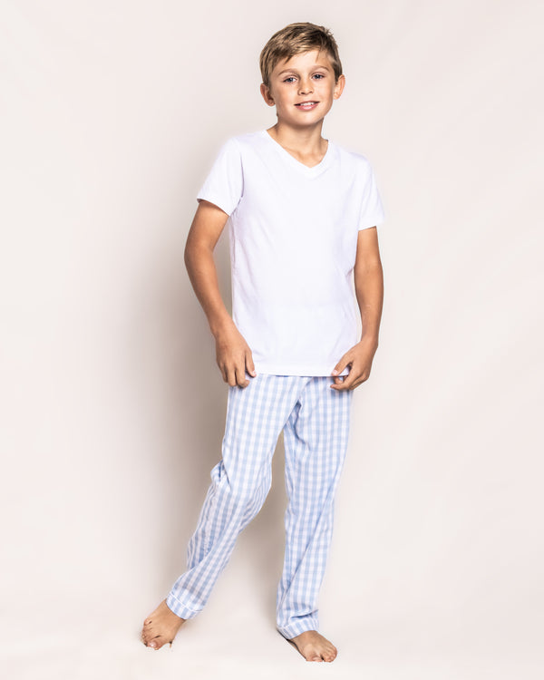 Kid's Twill Pajama Pants in Light Blue Gingham