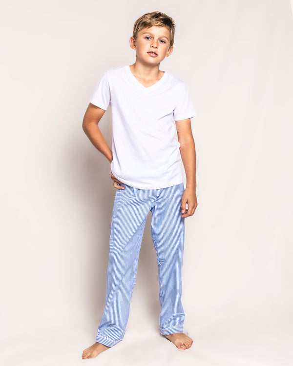 Kid's Twill Pajama Pants in French Blue Seersucker