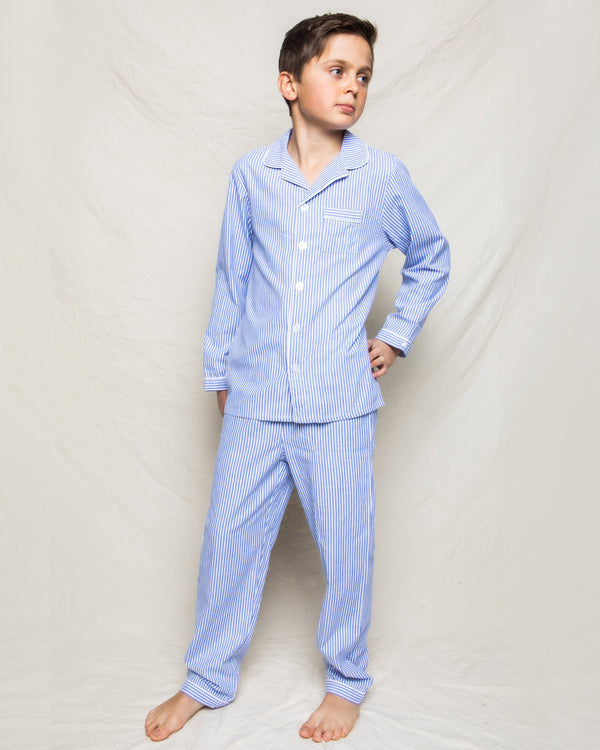 Kid's Twill Pajama Set in French Blue Seersucker