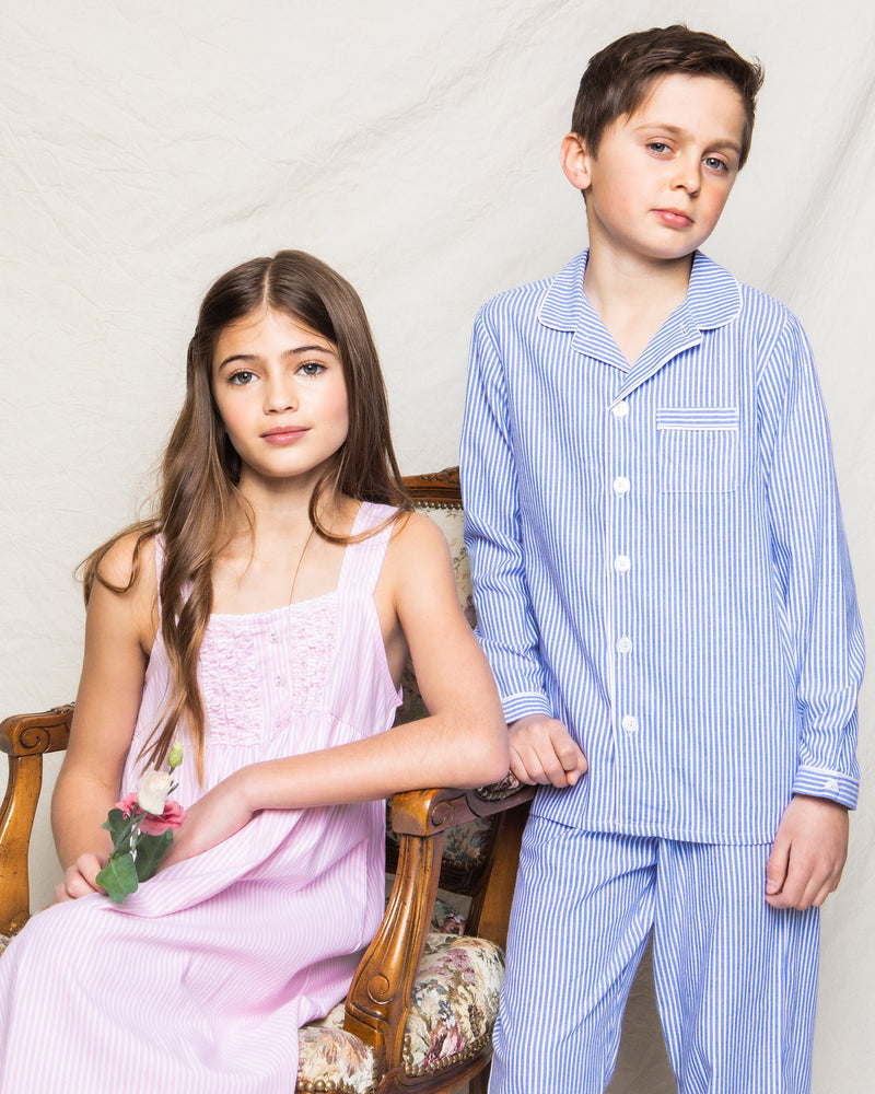 Kid's Twill Pajama Set in French Blue Seersucker