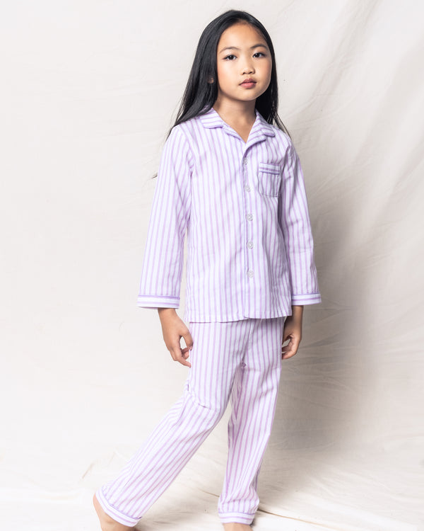 Kid's Twill Pajama Set in Lavender French Ticking