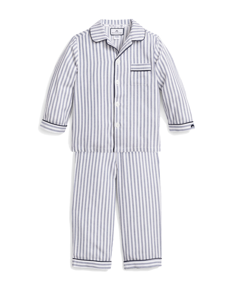 Boy's Navy French Ticking Pajama Set | Petite Plume