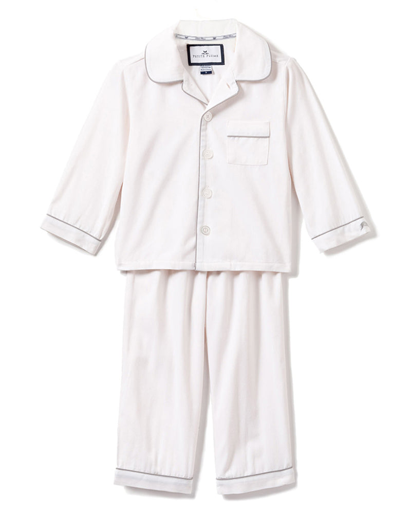 White Pajama Set with Grey Piping