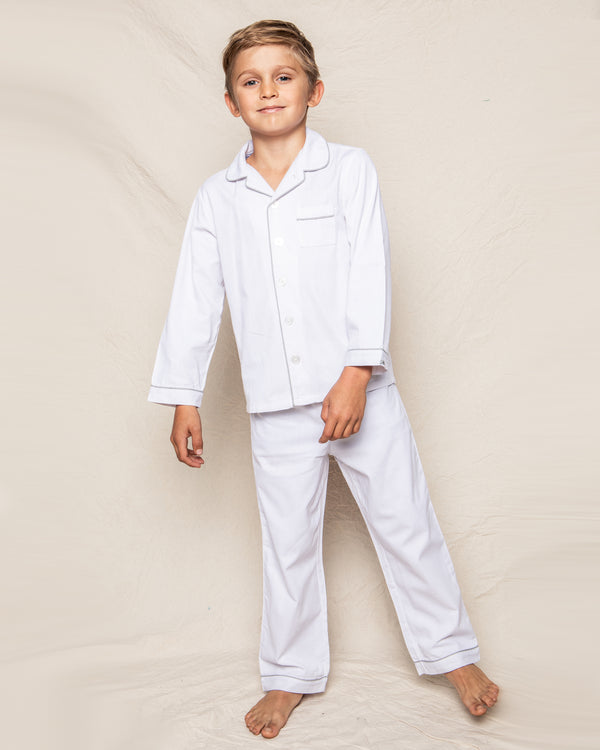 White Pajama Set with Grey Piping