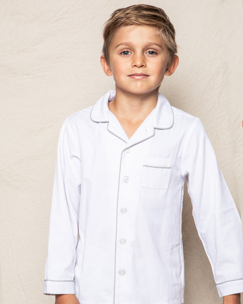 White Pajama Set with Grey Piping
