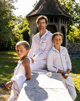 Children's Classic White Short Set with Navy Piping