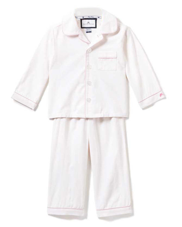 White Pajama Set with Pink Piping